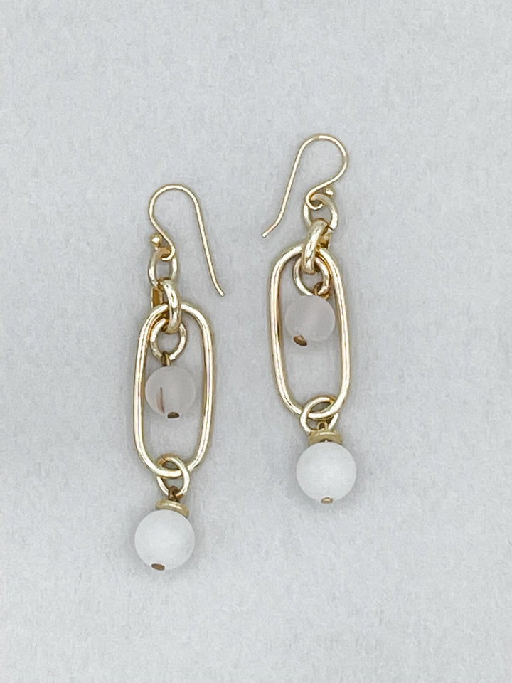 Cassia Chain Earrings with White Stone Beads