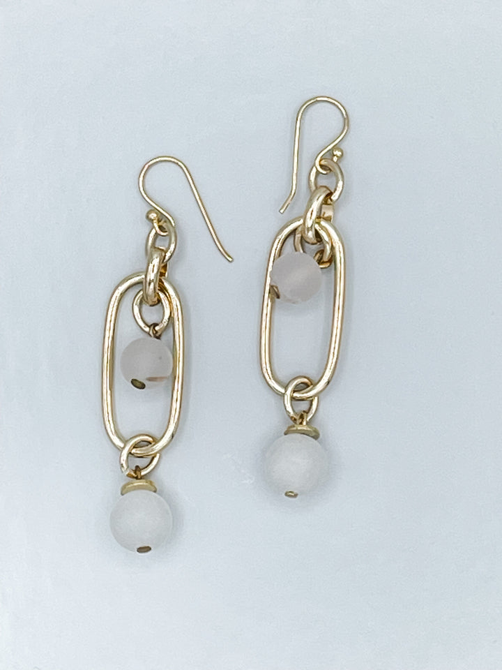 Cassia Chain Earrings with White Stone Beads