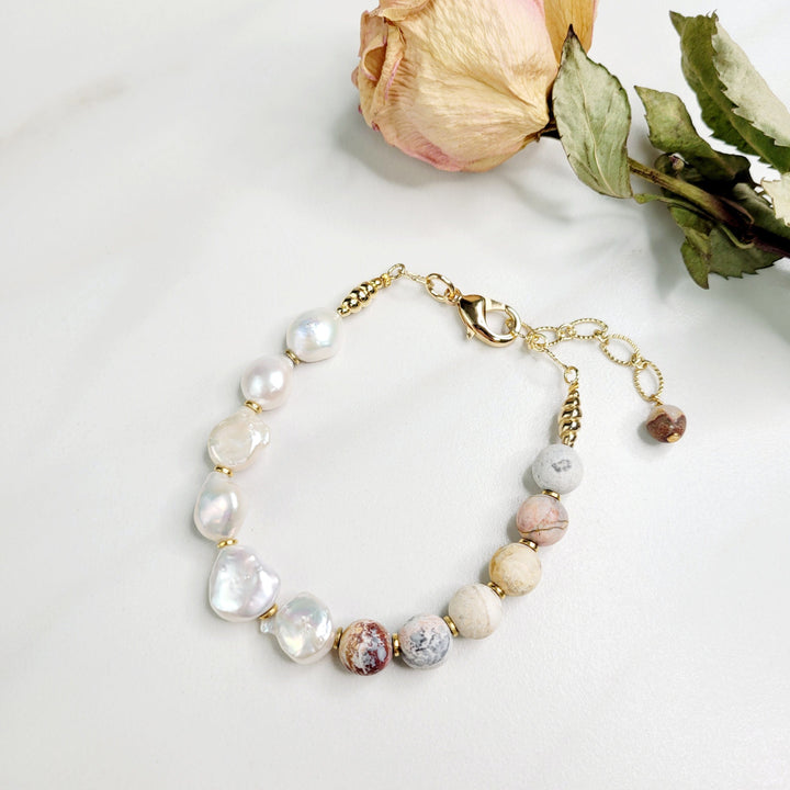 Cassiopeia Starlight Bracelet with Luminous Freshwater Pearls and Jasper Gemstones