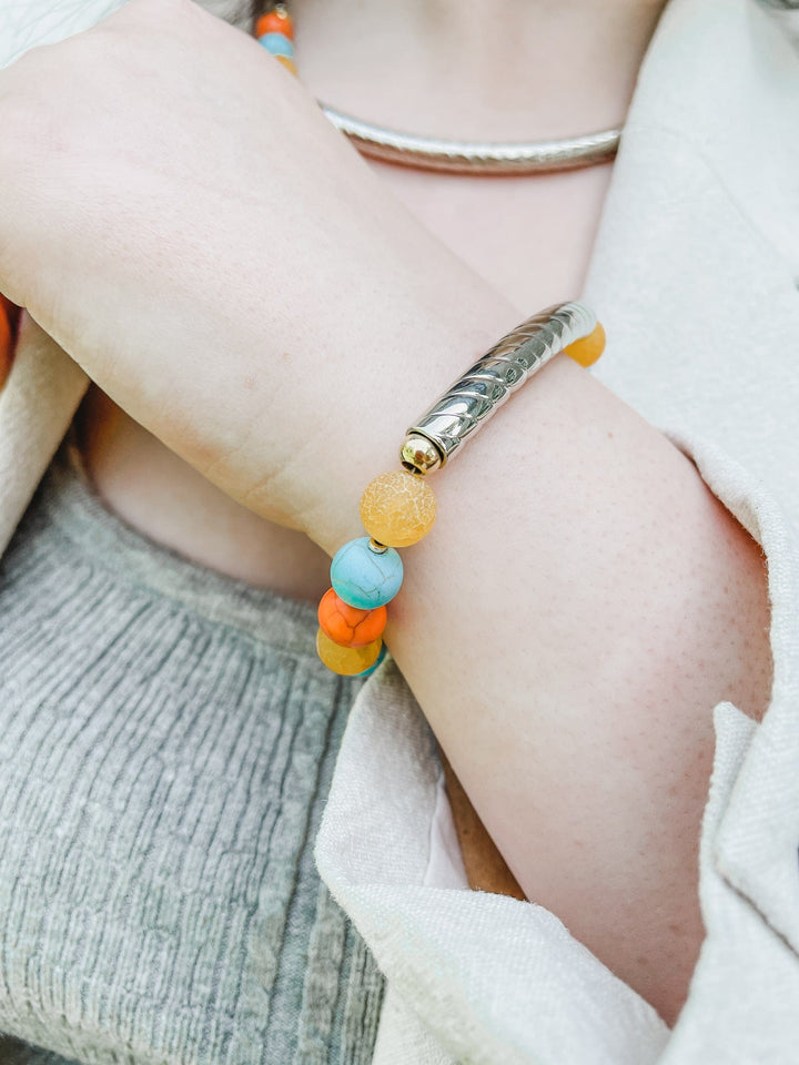 Cheery Day Genuine Stone and Tube Bead Bracelet