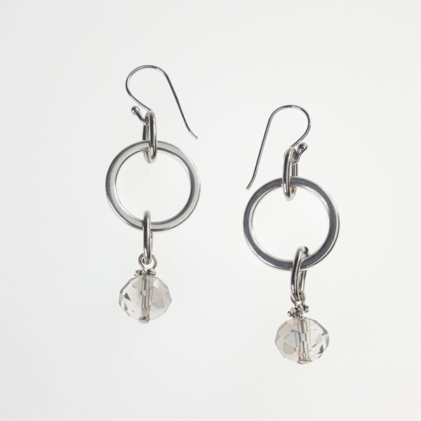 Clear Crystal Earrings with Silver Ring