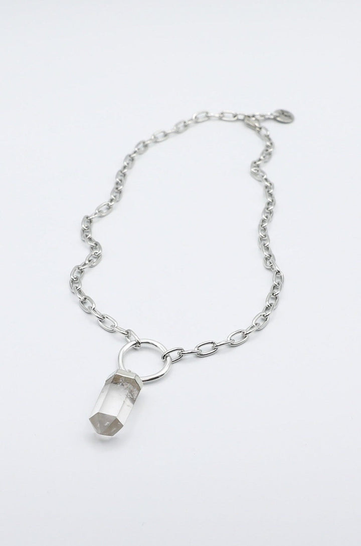 Clear Crystal Pendant on Silver Necklace