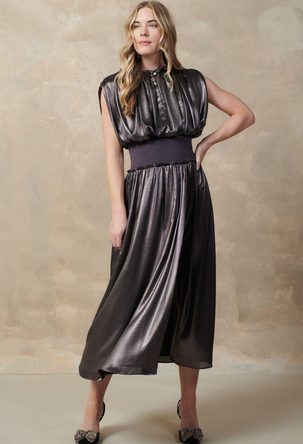 Current Air Sleeveless Ruffled Shirred Midi Dress