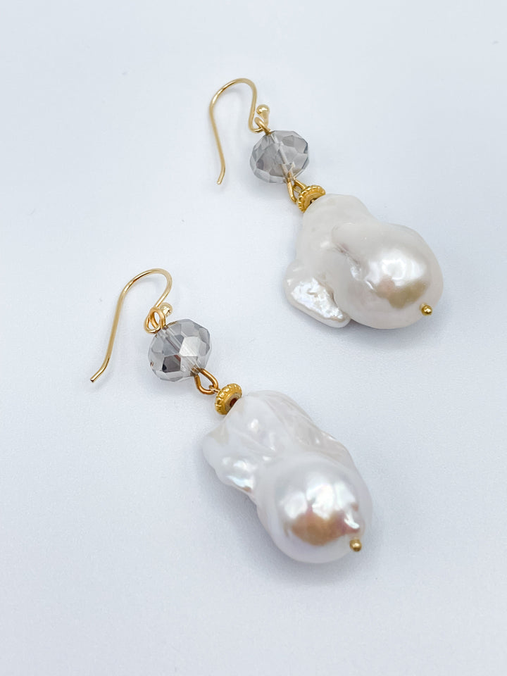 Dangle Earrings with Faceted Crystals and Baroque Freshwater Pearls