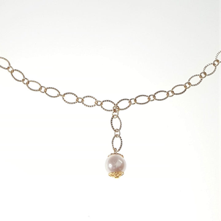 Delicate Etched Gold Chain Necklace with Single Freshwater Pearl