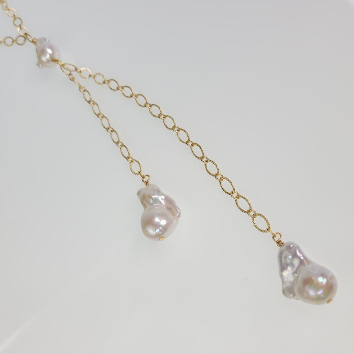 Estelle Baroque Freshwater Pearl Y Necklace in Silver or Gold