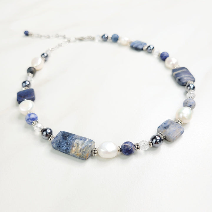 Euphoria Blue Sodalite and Freshwater Pearl Necklace