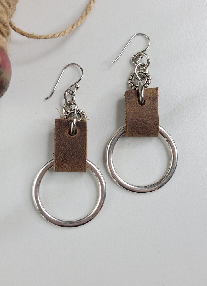 Fallon Earrings Handmade with Leather and Big Ring Dangles