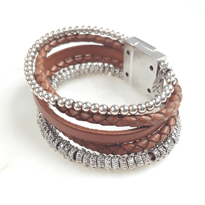 Five Strand Leather and Beaded Bracelet