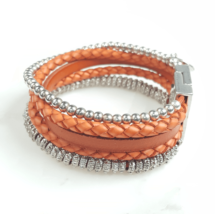 Five Strand Leather and Beaded Bracelet