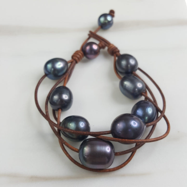 Four Layer Pearl and Leather Bracelet