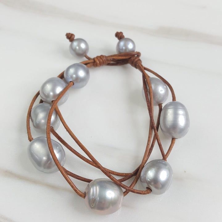 Four Layer Pearl and Leather Bracelet