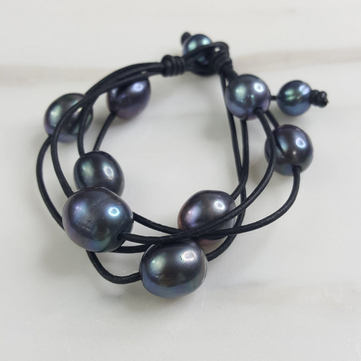 Four Layer Pearl and Leather Bracelet