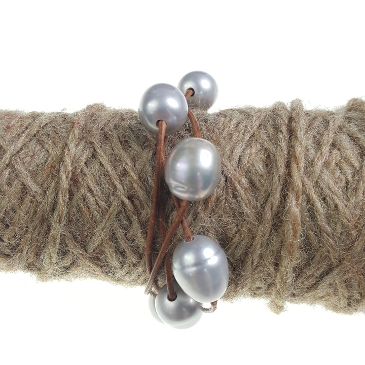 Four Layer Pearl and Leather Bracelet