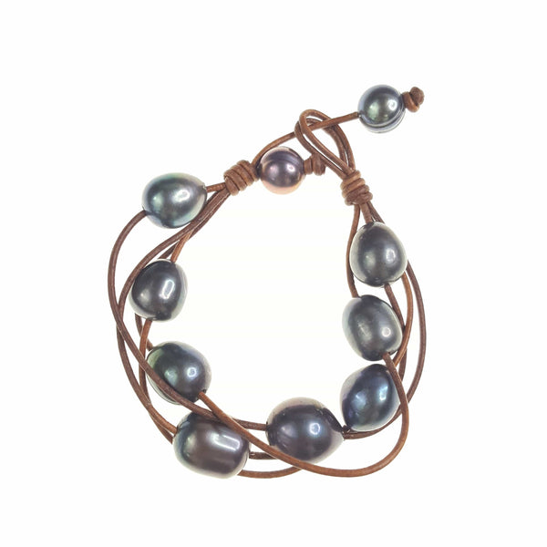 Four Layer Pearl and Leather Bracelet