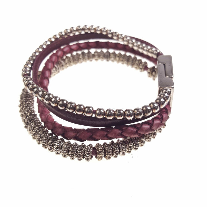 Four Strand Leather and Beaded Bracelet