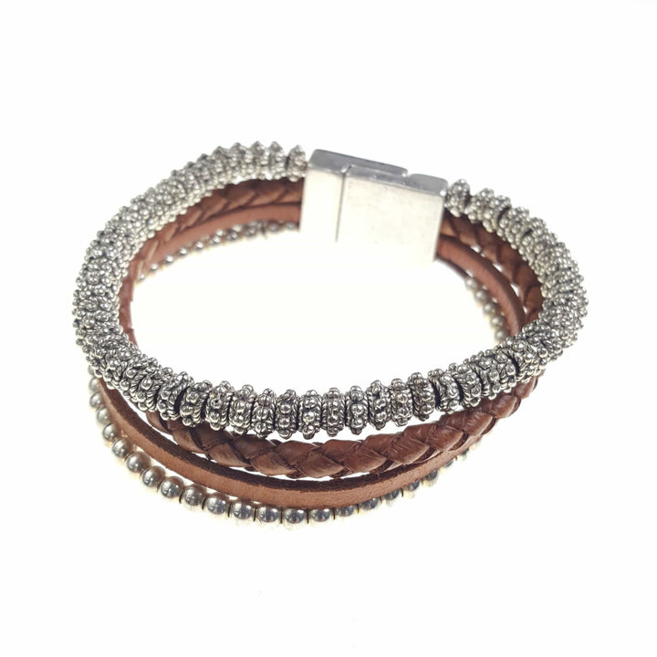 Four Strand Leather and Beaded Bracelet