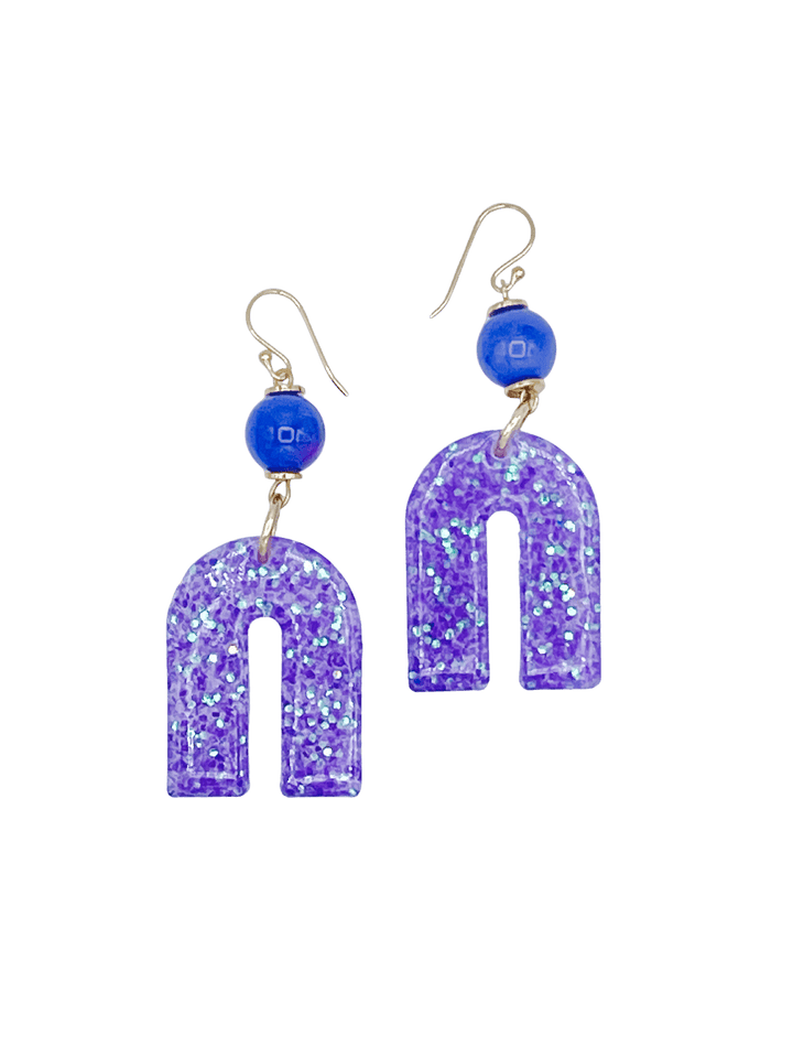 Glittery Statement Resin Earrings Dangle Upside Down U Shape