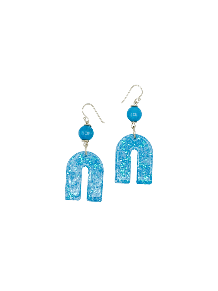 Glittery Statement Resin Earrings Dangle Upside Down U Shape