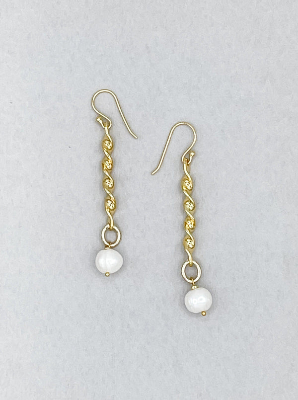 Gold and Single Pearl Earrings