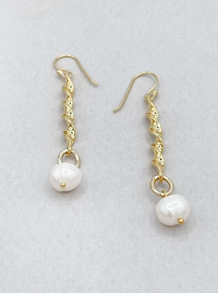 Gold and Single Pearl Earrings