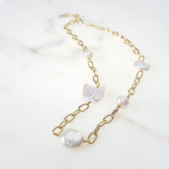 Gold Necklace with Coin Freshwater Pearls