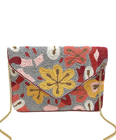 Golden Stella Women's Beaded Floral Clutch Bag