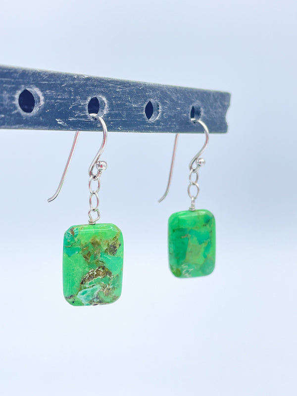 Green Turquoise Sterling Silver Dangle Earrings for Women