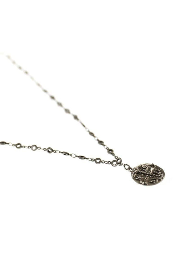 Handmade Short Necklace with Embossed Coin Pendant