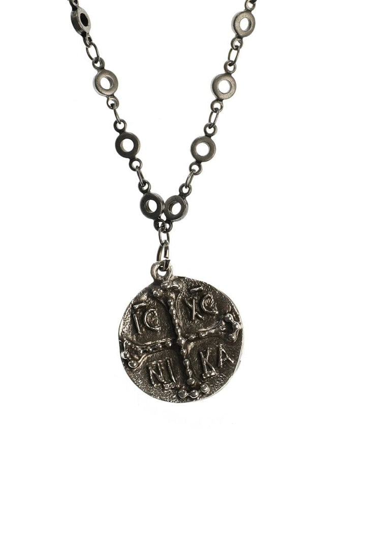 Handmade Short Necklace with Embossed Coin Pendant