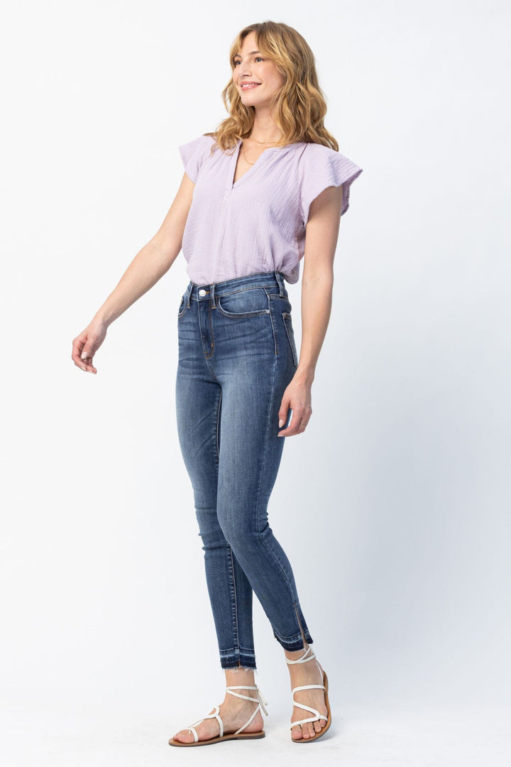 Judy Blue High Waist Skinny With Side Slit Released Hem