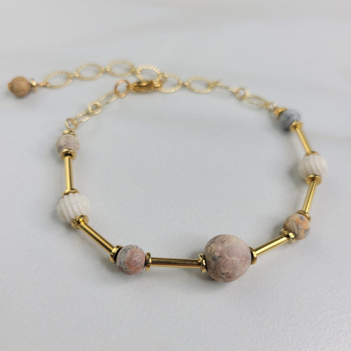 Juniper Sky Eye Jasper and Gold Tube Bead Bracelet