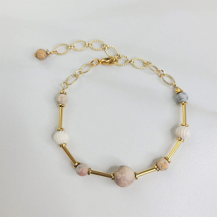 Juniper Sky Eye Jasper and Gold Tube Bead Bracelet