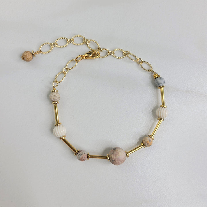 Juniper Sky Eye Jasper and Gold Tube Bead Bracelet