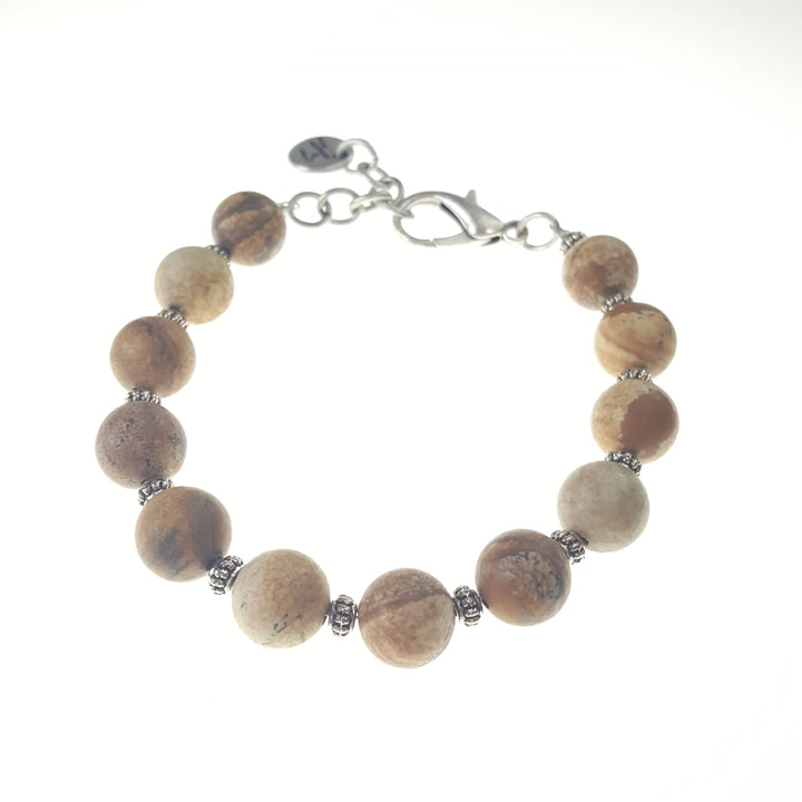 Large Genuine Stone and Silver Bead Bracelet