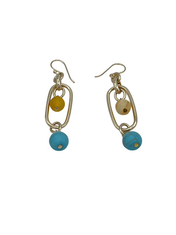 Leila Chain Earrings with Blue and Yellow Stone Beads