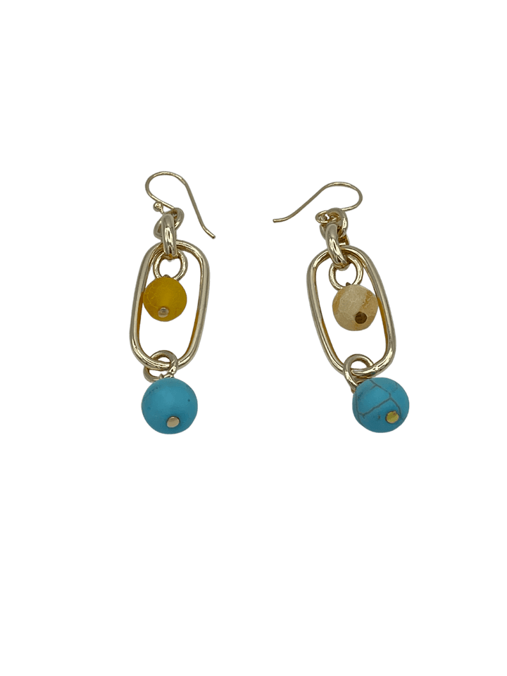 Leila Chain Earrings with Blue and Yellow Stone Beads