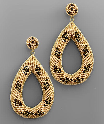 Leopard Bead Teardrop Earrings Available in Black, Fuchsia, Light Brown, or Turquoise