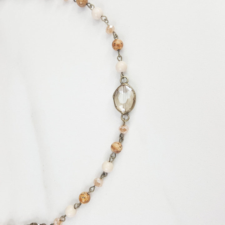 Long Beaded Necklace for Women with Crystal Accents and Faceted Glass Beads