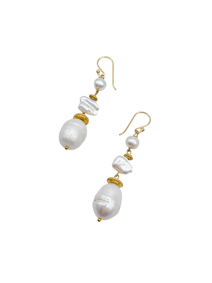 Long Gold and Freshwater Pearl Dangle Earrings