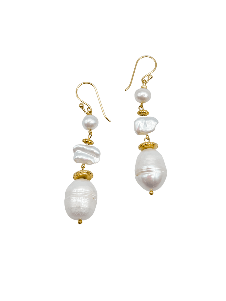 Long Gold and Freshwater Pearl Dangle Earrings