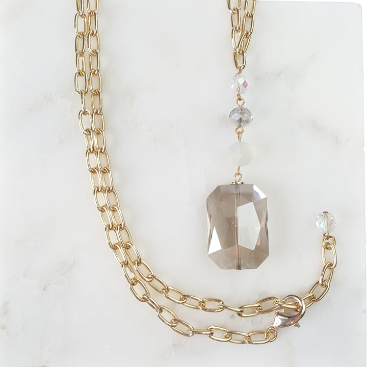 Long Gold Chain Necklace with Clear Crystal Accents