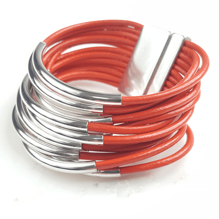 Multi Strand Leather Bracelet with Silver Bar