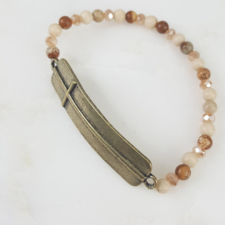 Natural Stone Bracelet with Cross Accent