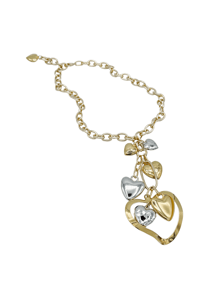 Necklace with Gold and Silver Heart Cascade