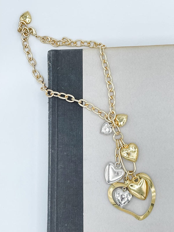 Necklace with Gold and Silver Heart Cascade