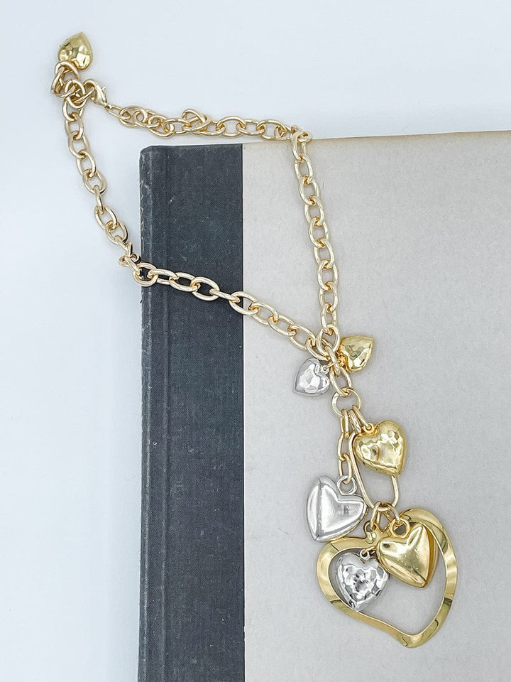 Necklace with Gold and Silver Heart Cascade