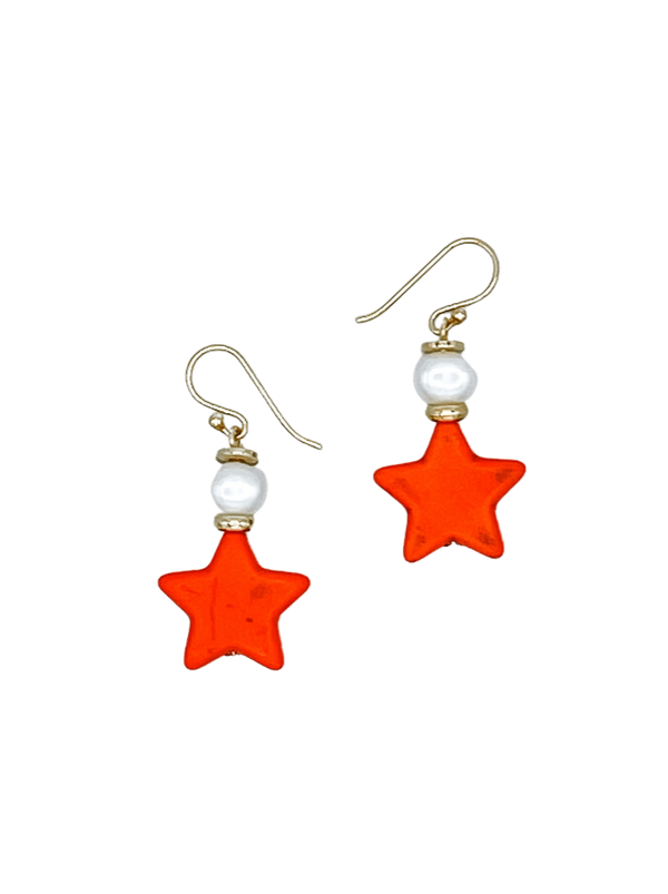 Orange Star Handmade Dangle Earring with Pearl