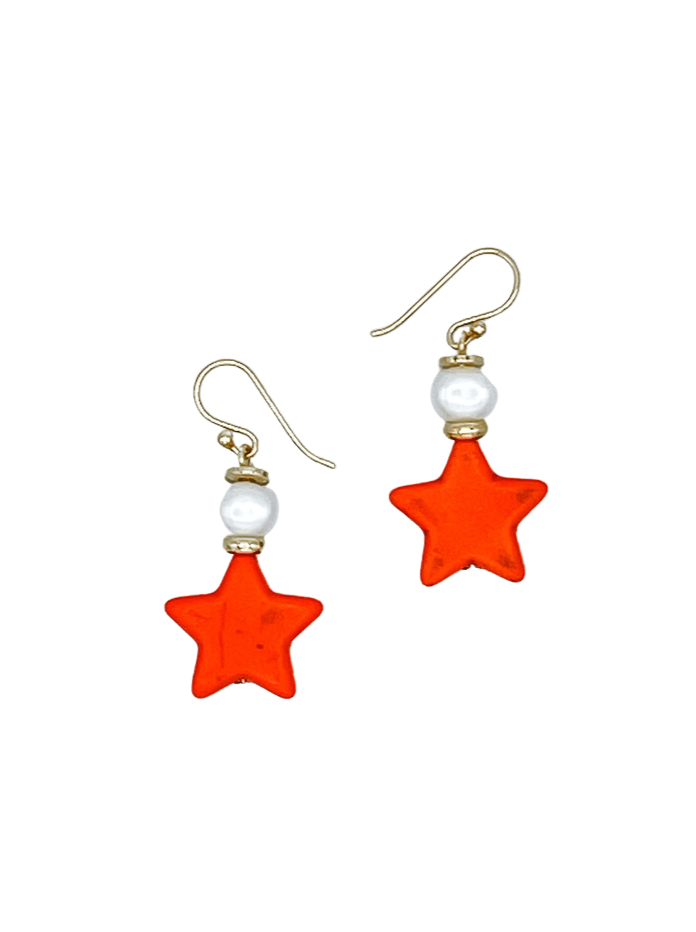 Orange Star Handmade Dangle Earring with Pearl