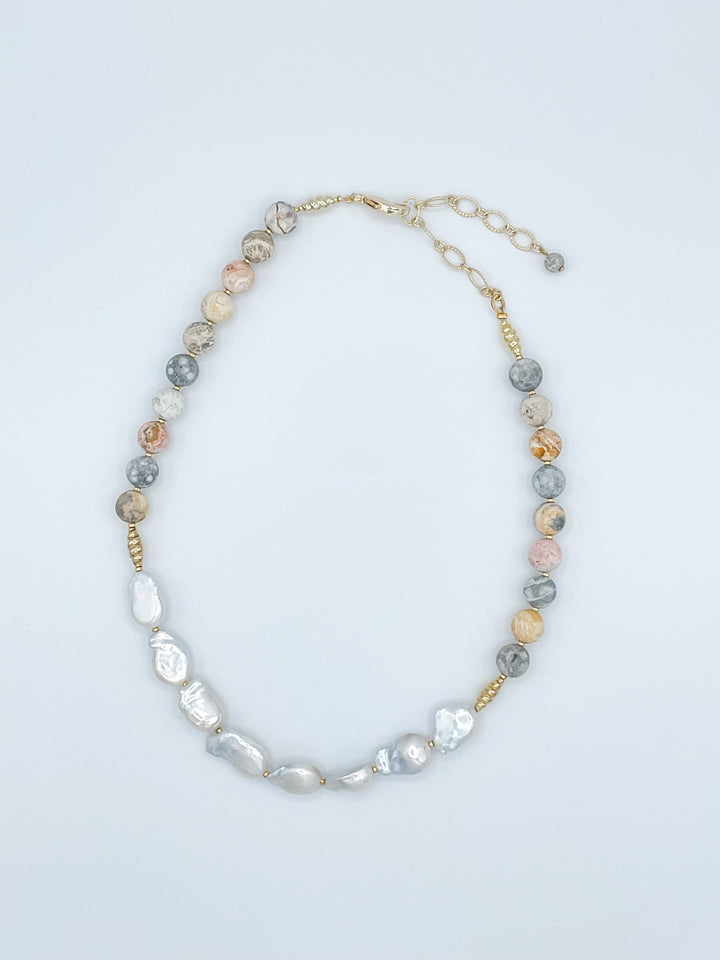 Pearl and Natural Jasper Stones Necklace